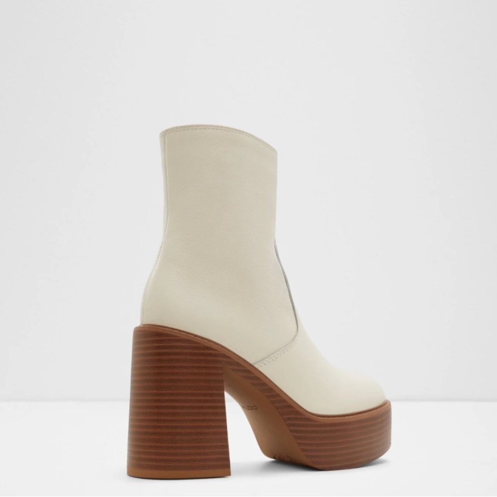 ALDO Myrelle Cream Leather Platform Ankle Boots | Block Heel | 9 | NWOT